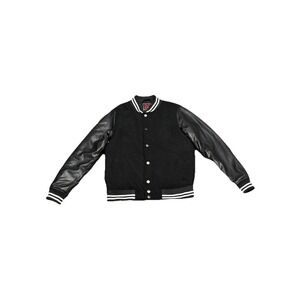 BG Varsity Letterman Jacket Black Faux Leather Sleeves Quilted Men Size S